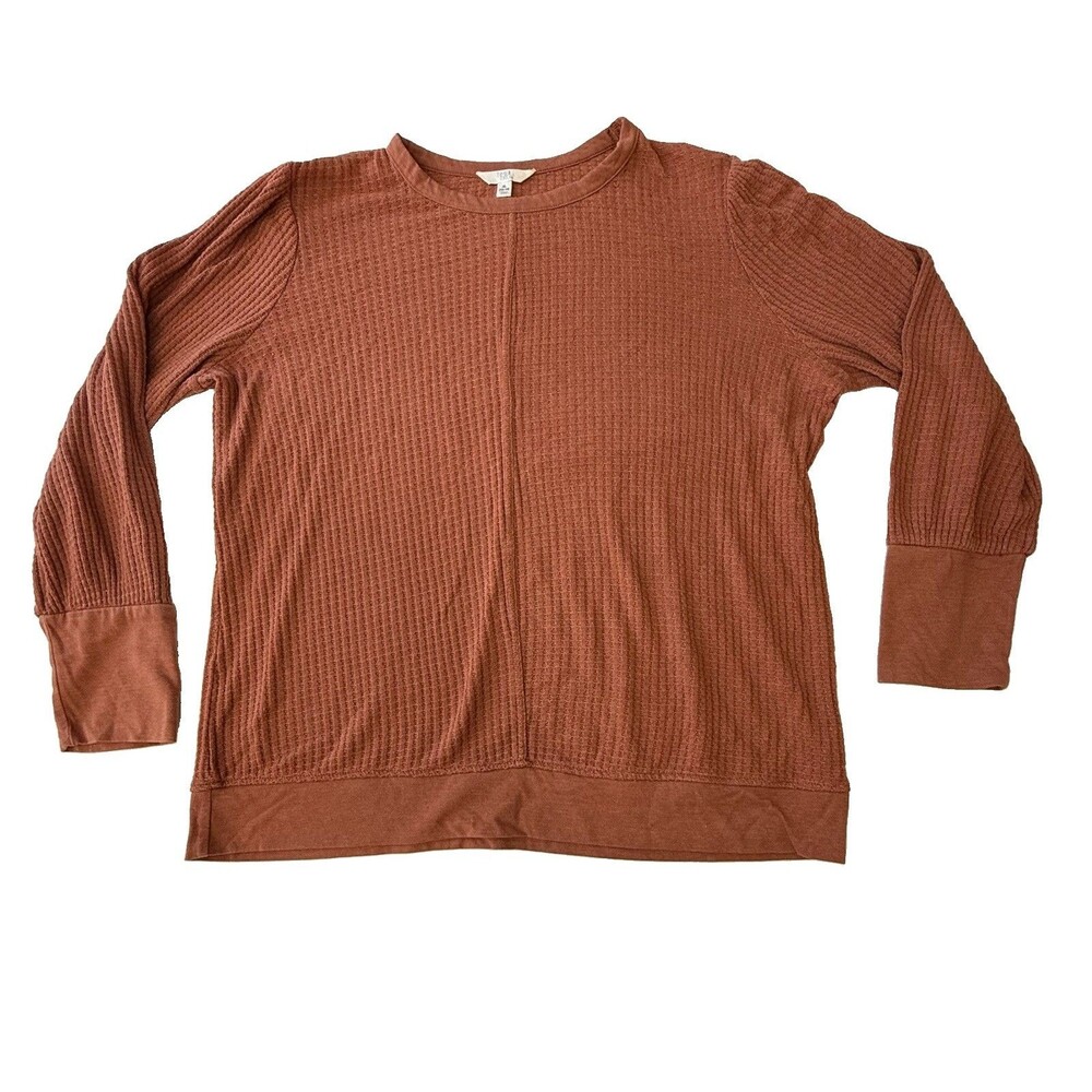 Time and Tru XL Brown Waffle Knit Thermal Top Long Sleeve Textured Cozy Fall